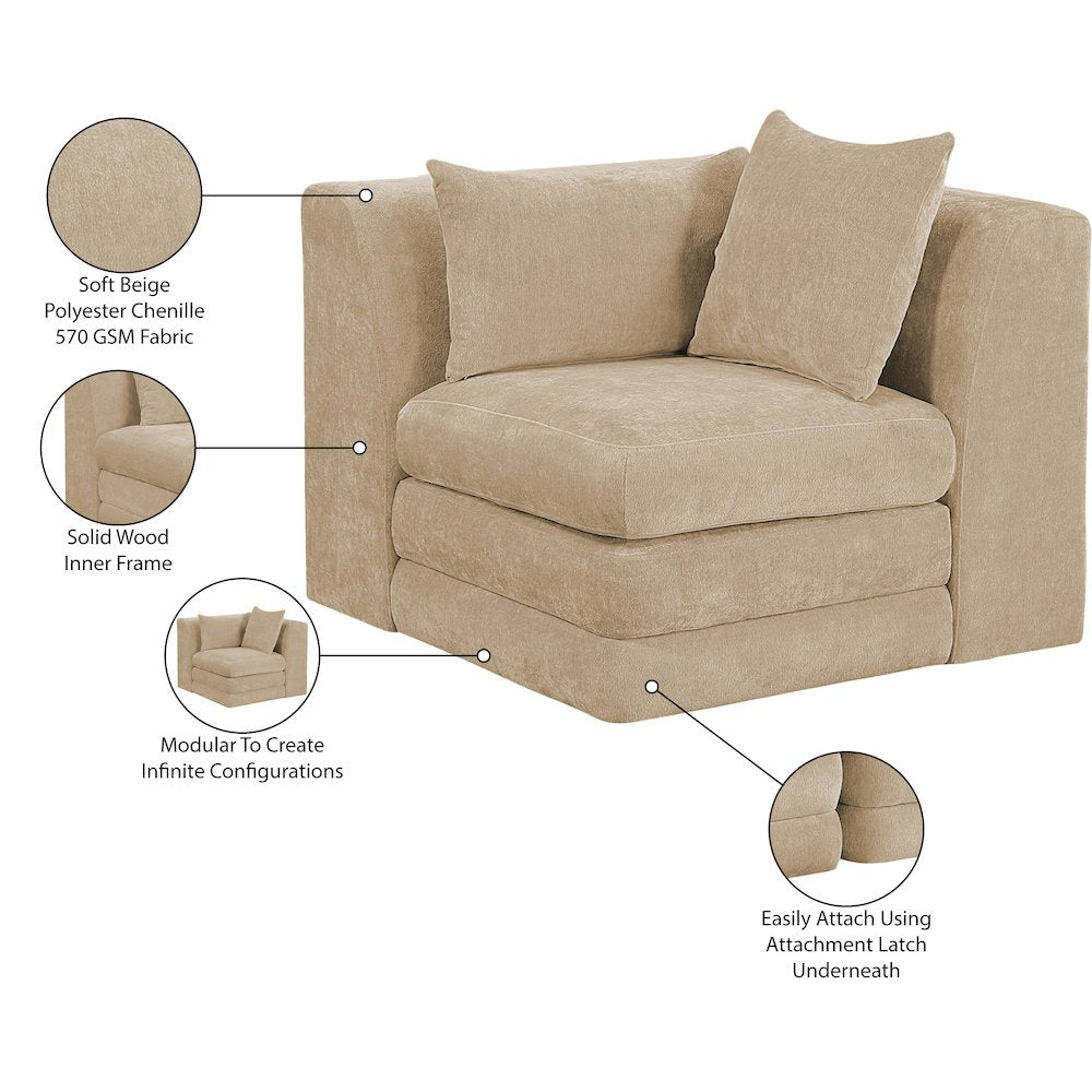 Stellar Beige Chenille Fabric Upholstered Modular Corner Chair