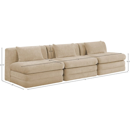 Stellar 114" Beige Chenille Fabric Upholstered 3pc. Modular Sofa