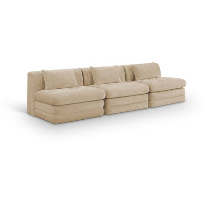 Stellar 114" Beige Chenille Fabric Upholstered 3pc. Modular Sofa