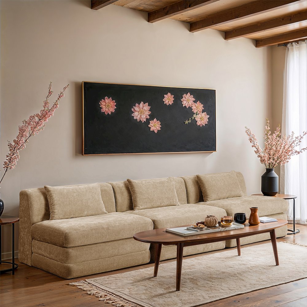 Stellar 114" Beige Chenille Fabric Upholstered 3pc. Modular Sofa