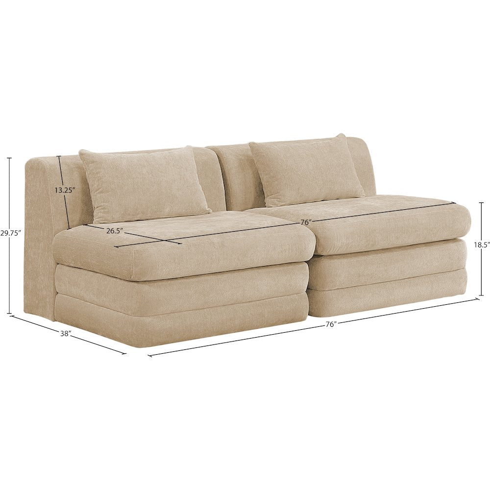 Stellar 76" Beige Chenille Fabric Upholstered 2pc. Modular Loveseat