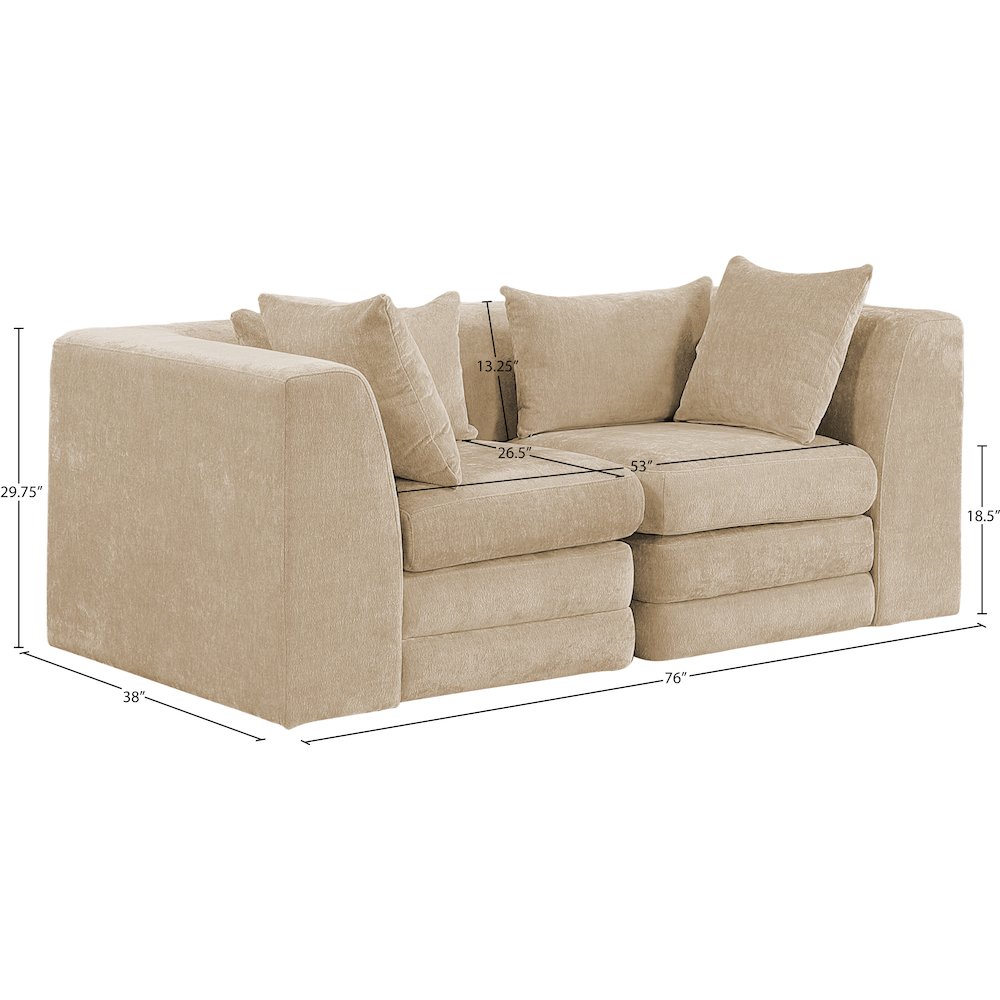 Stellar 76" Beige Chenille Fabric Upholstered 2pc. Modular Loveseat