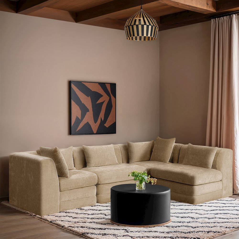 Stellar 114" Beige Chenille Fabric Upholstered 4Pc. Modular Sectional