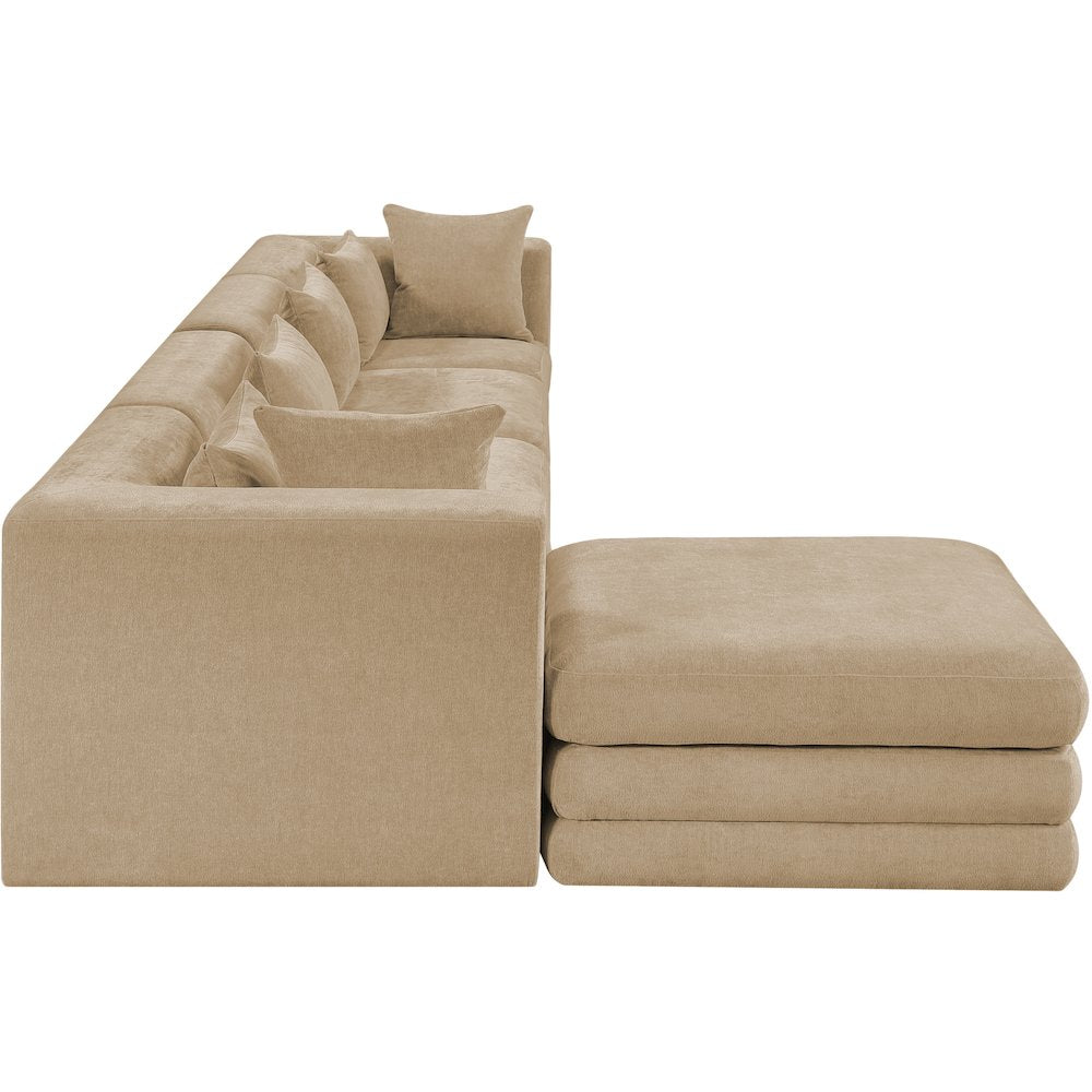 Stellar 152" Beige Chenille Fabric Upholstered 5Pc. Modular Sectional