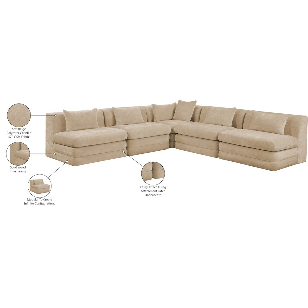 Stellar 114" Beige Chenille Fabric Upholstered 5Pc. Modular Sectional