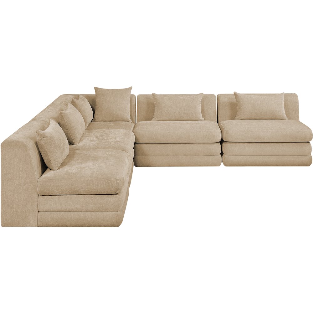 Stellar 114" Beige Chenille Fabric Upholstered 5Pc. Modular Sectional