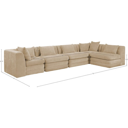 Stellar 152" Beige Chenille Fabric Upholstered 5Pc. Modular Sectional