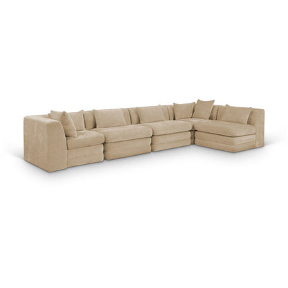 Stellar 152" Beige Chenille Fabric Upholstered 5Pc. Modular Sectional