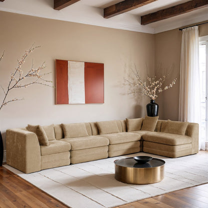 Stellar 152" Beige Chenille Fabric Upholstered 5Pc. Modular Sectional