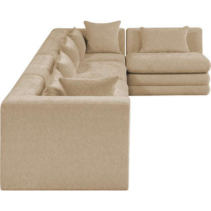 Stellar 152" Beige Chenille Fabric Upholstered 5Pc. Modular Sectional