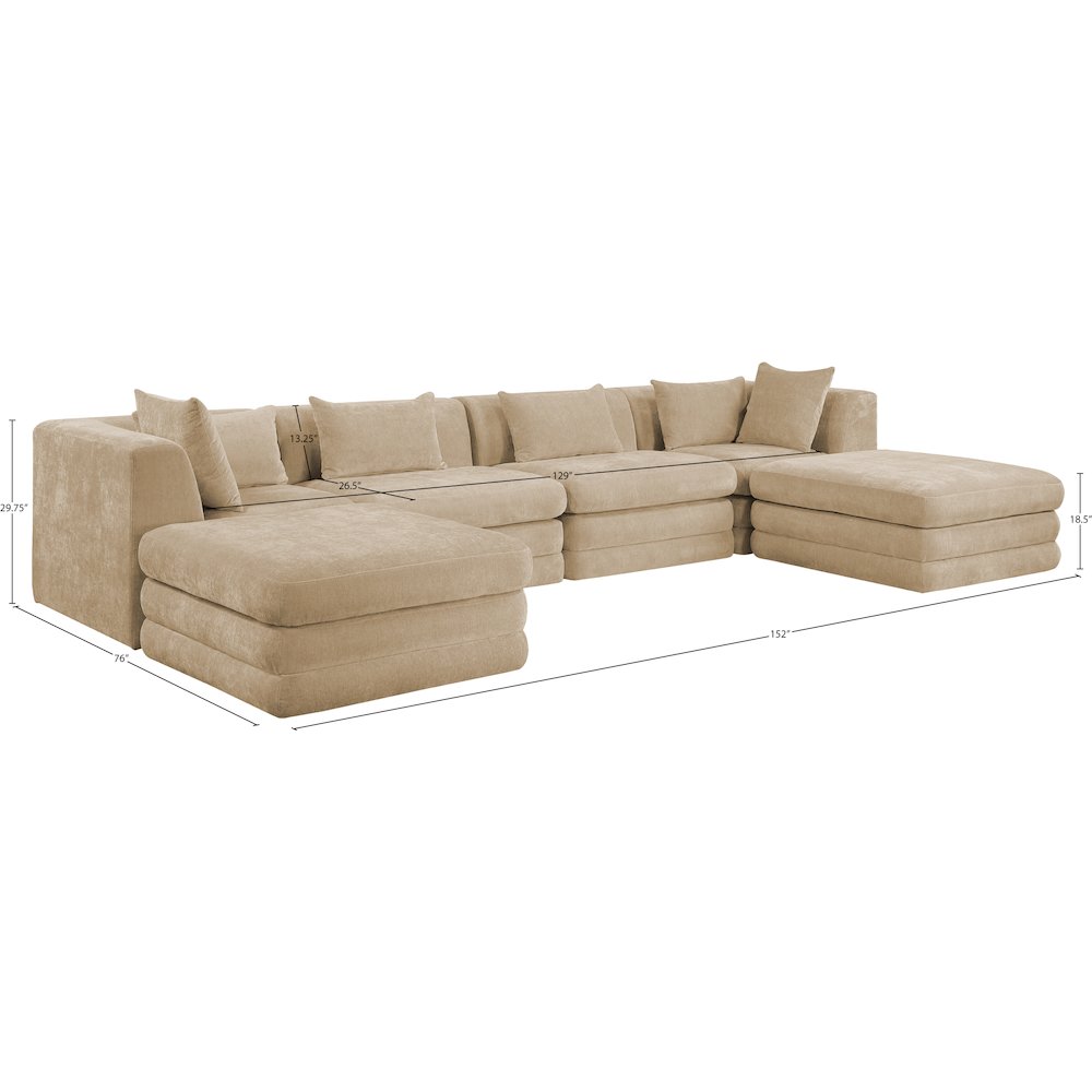 Stellar 152" Beige Chenille Fabric Upholstered 6Pc. Modular Sectional