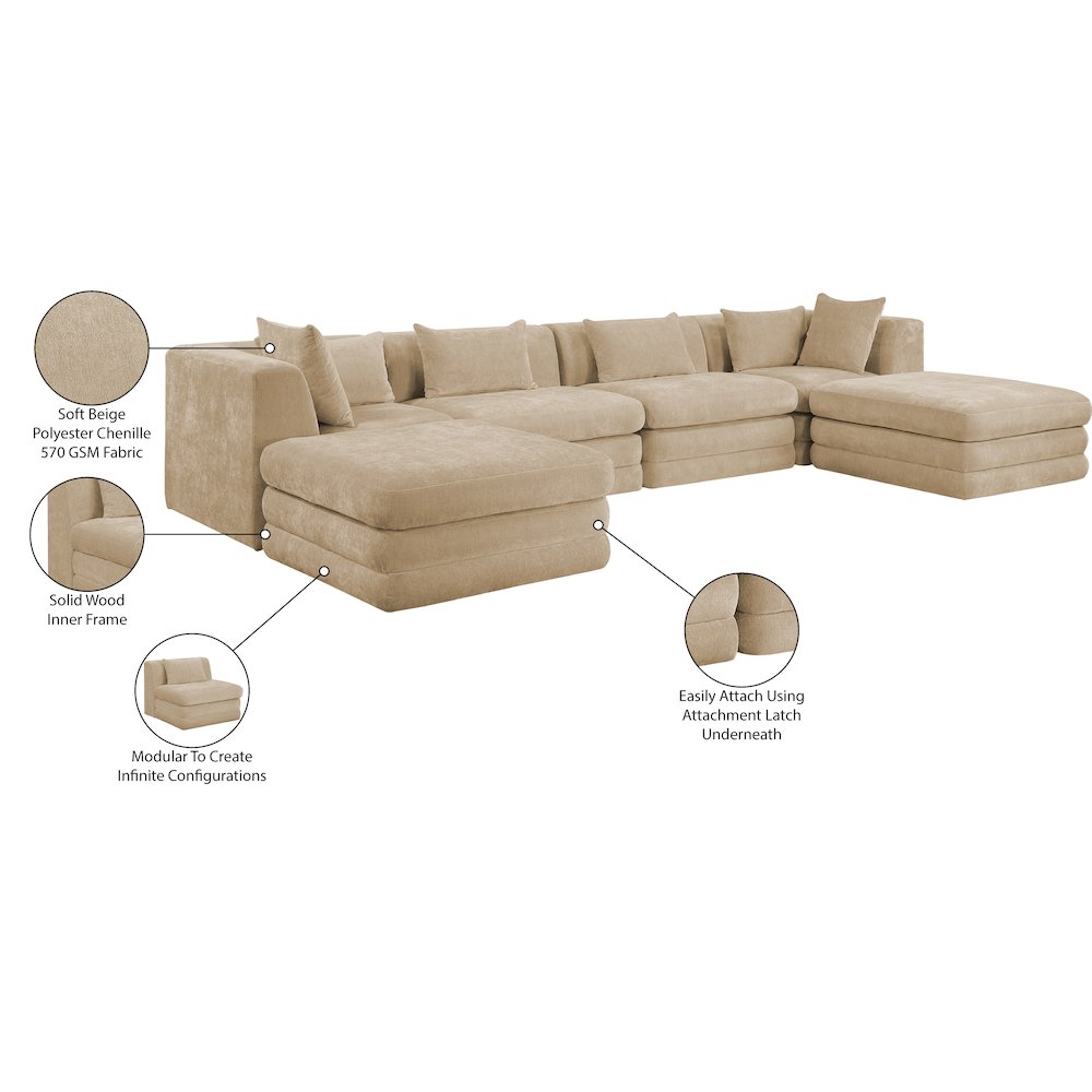 Stellar 152" Beige Chenille Fabric Upholstered 6Pc. Modular Sectional