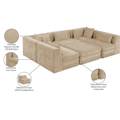 Stellar 114" Beige Chenille Fabric Upholstered 6Pc. Modular Sectional