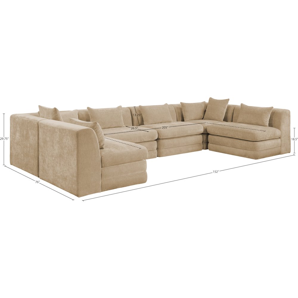 Stellar 152" Beige Chenille Fabric Upholstered 6Pc. Modular Sectional