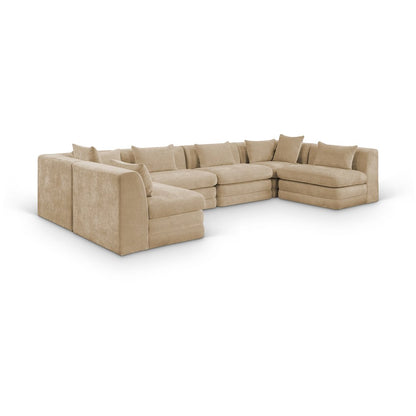 Stellar 152" Beige Chenille Fabric Upholstered 6Pc. Modular Sectional