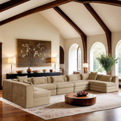 Stellar 190" Beige Chenille Fabric Upholstered 7Pc. Modular Sectional
