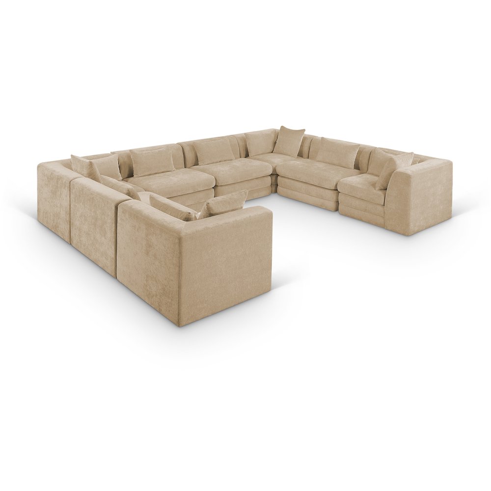 Stellar 152" Beige Chenille Fabric Upholstered 8Pc. Modular Sectional