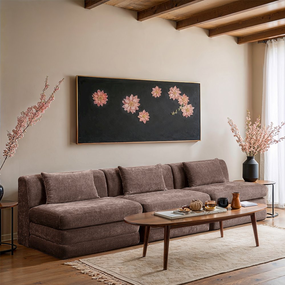 Stellar 114" Brown Chenille Fabric Upholstered 3pc. Modular Sofa