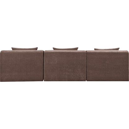 Stellar 114" Brown Chenille Fabric Upholstered 3pc. Modular Sofa