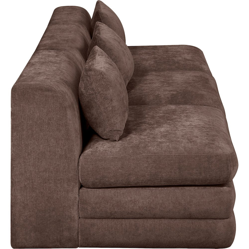 Stellar 114" Brown Chenille Fabric Upholstered 3pc. Modular Sofa