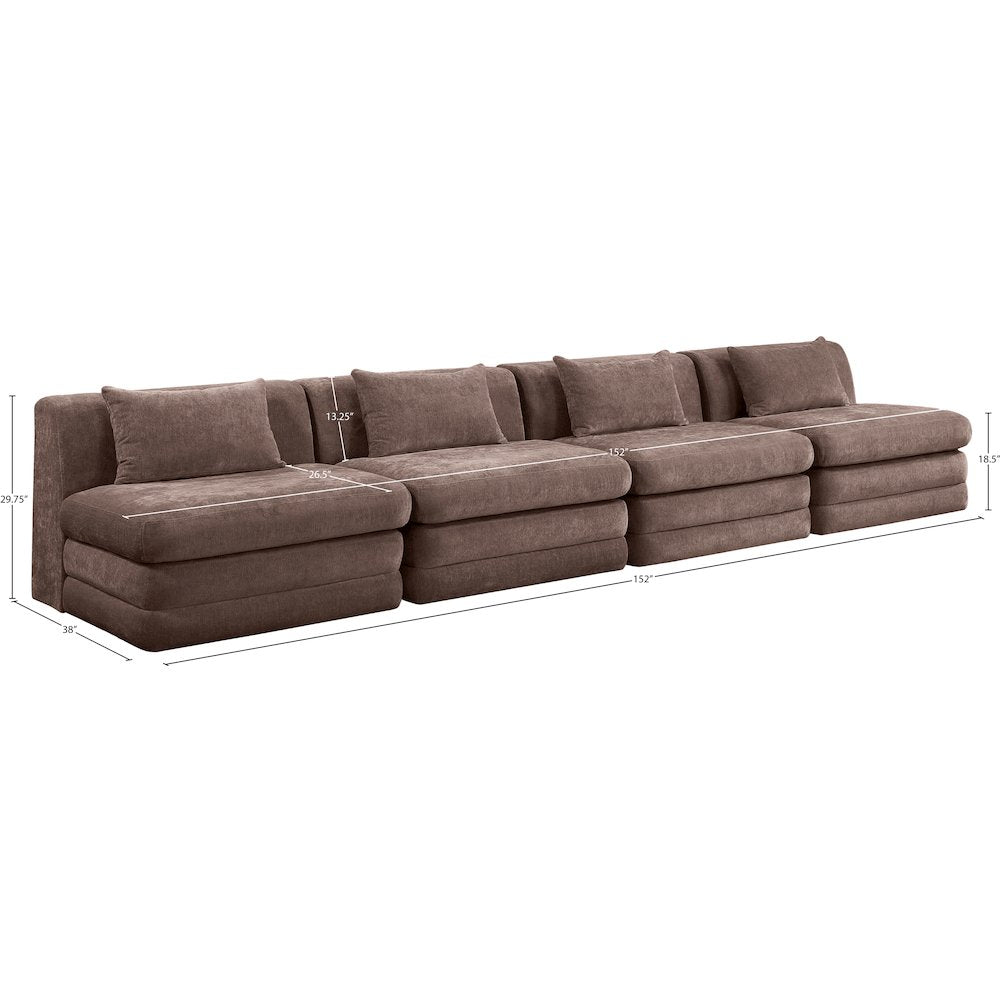 Stellar 152" Brown Chenille Fabric Upholstered 4pc. Modular Sofa