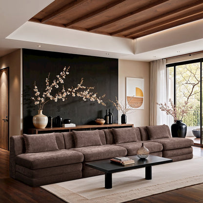 Stellar 152" Brown Chenille Fabric Upholstered 4pc. Modular Sofa