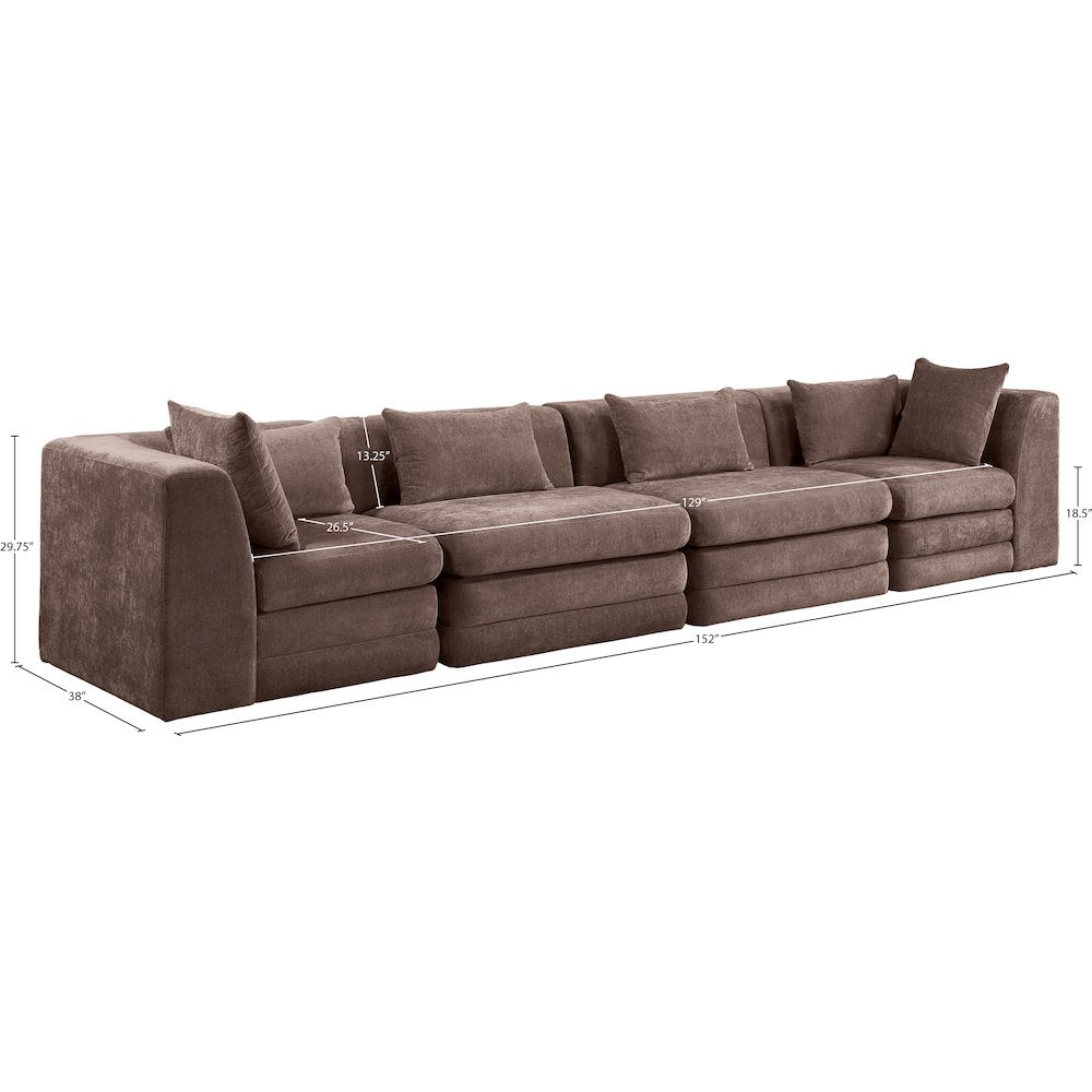 Stellar 152" Brown Chenille Fabric Upholstered 4pc. Modular Sofa