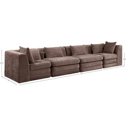 Stellar 152" Brown Chenille Fabric Upholstered 4pc. Modular Sofa