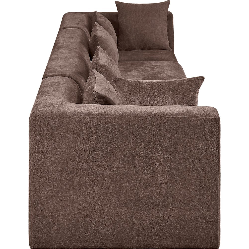 Stellar 152" Brown Chenille Fabric Upholstered 4pc. Modular Sofa