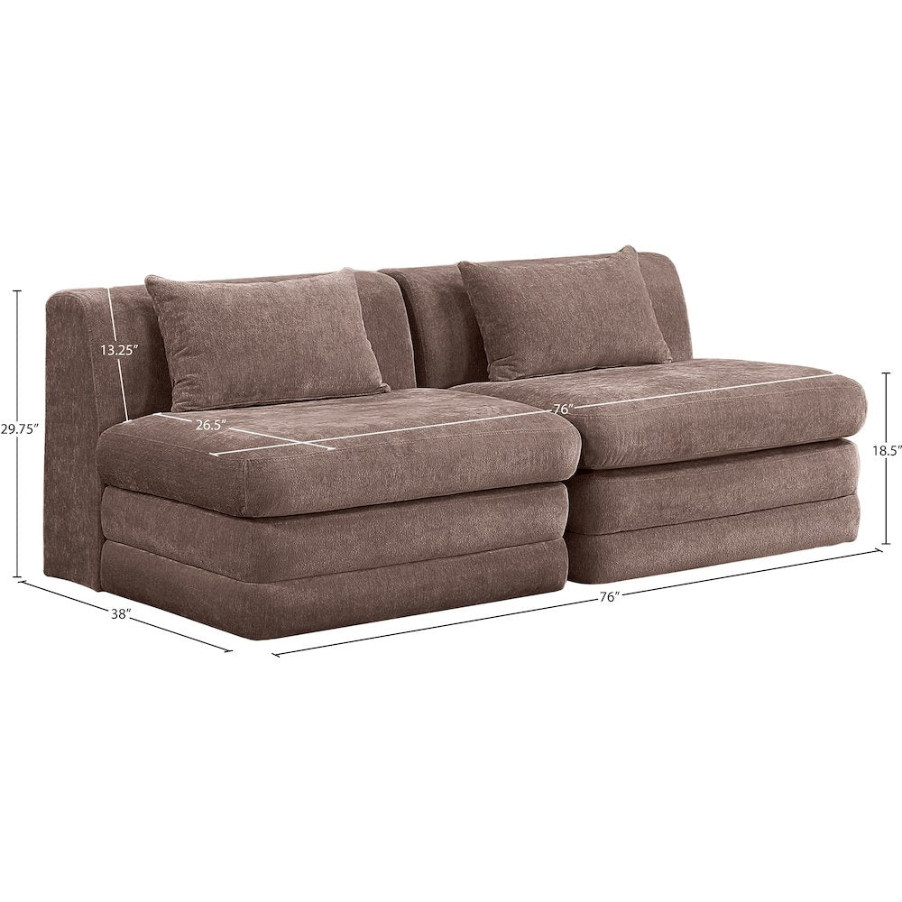 Stellar 76" Brown Chenille Fabric Upholstered 2pc. Modular Loveseat