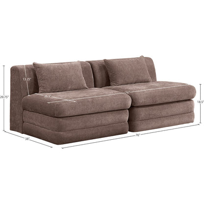 Stellar 76" Brown Chenille Fabric Upholstered 2pc. Modular Loveseat