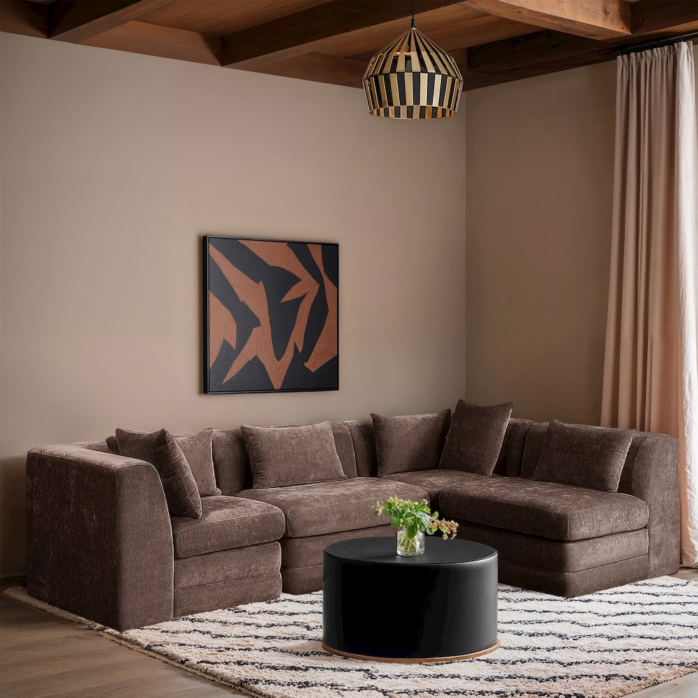 Stellar 114" Brown Chenille Fabric Upholstered 4Pc. Modular Sectional