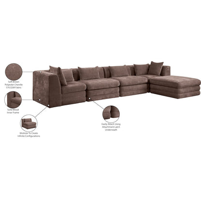 Stellar 152" Brown Chenille Fabric Upholstered 5Pc. Modular Sectional