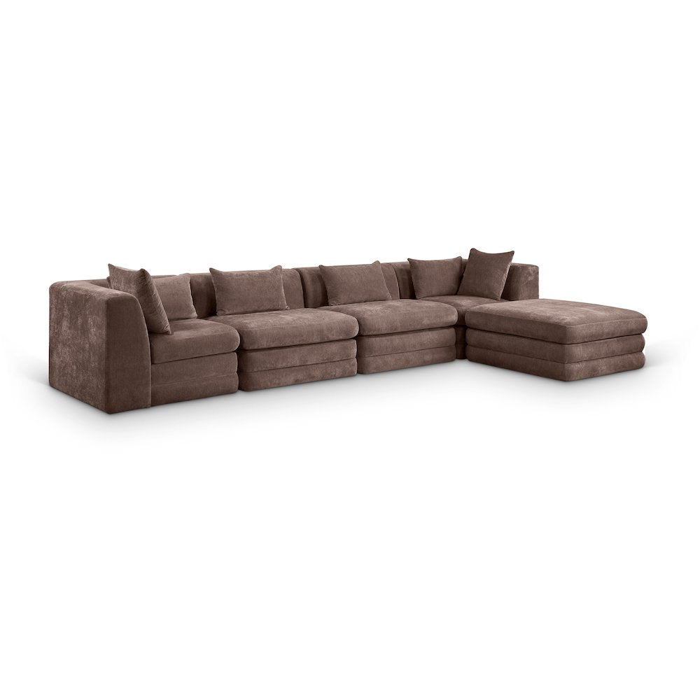 Stellar 152" Brown Chenille Fabric Upholstered 5Pc. Modular Sectional