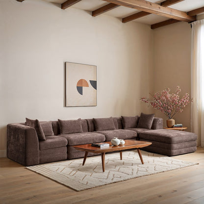 Stellar 152" Brown Chenille Fabric Upholstered 5Pc. Modular Sectional