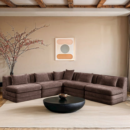 Stellar 114" Brown Chenille Fabric Upholstered 5Pc. Modular Sectional