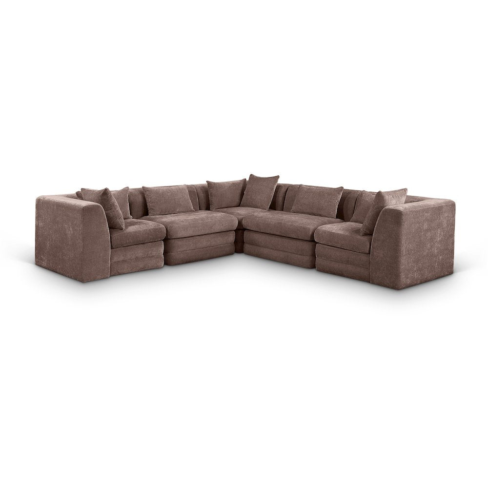 Stellar 114" Brown Chenille Fabric Upholstered 5Pc. Modular Sectional