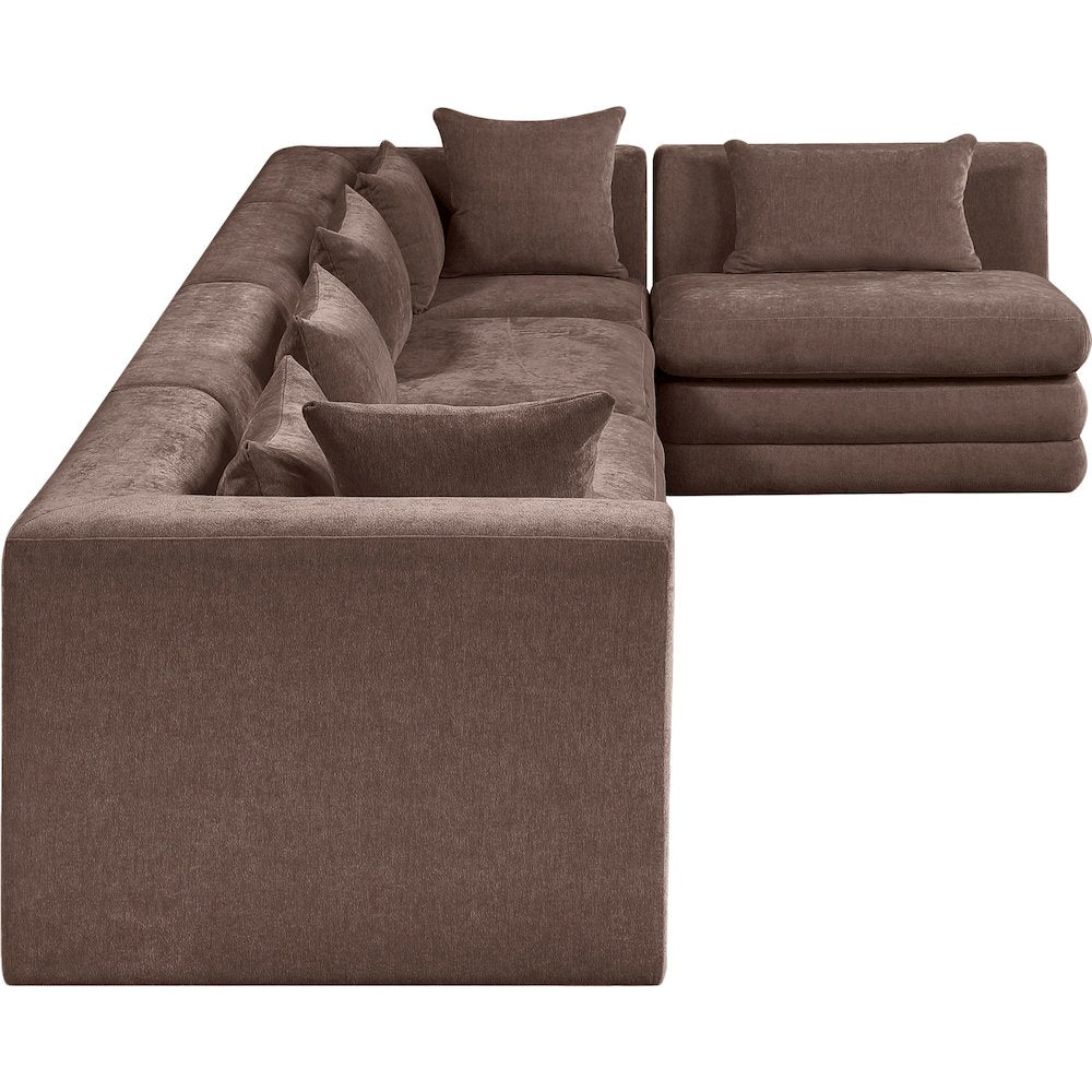 Stellar 152" Brown Chenille Fabric Upholstered 5Pc. Modular Sectional