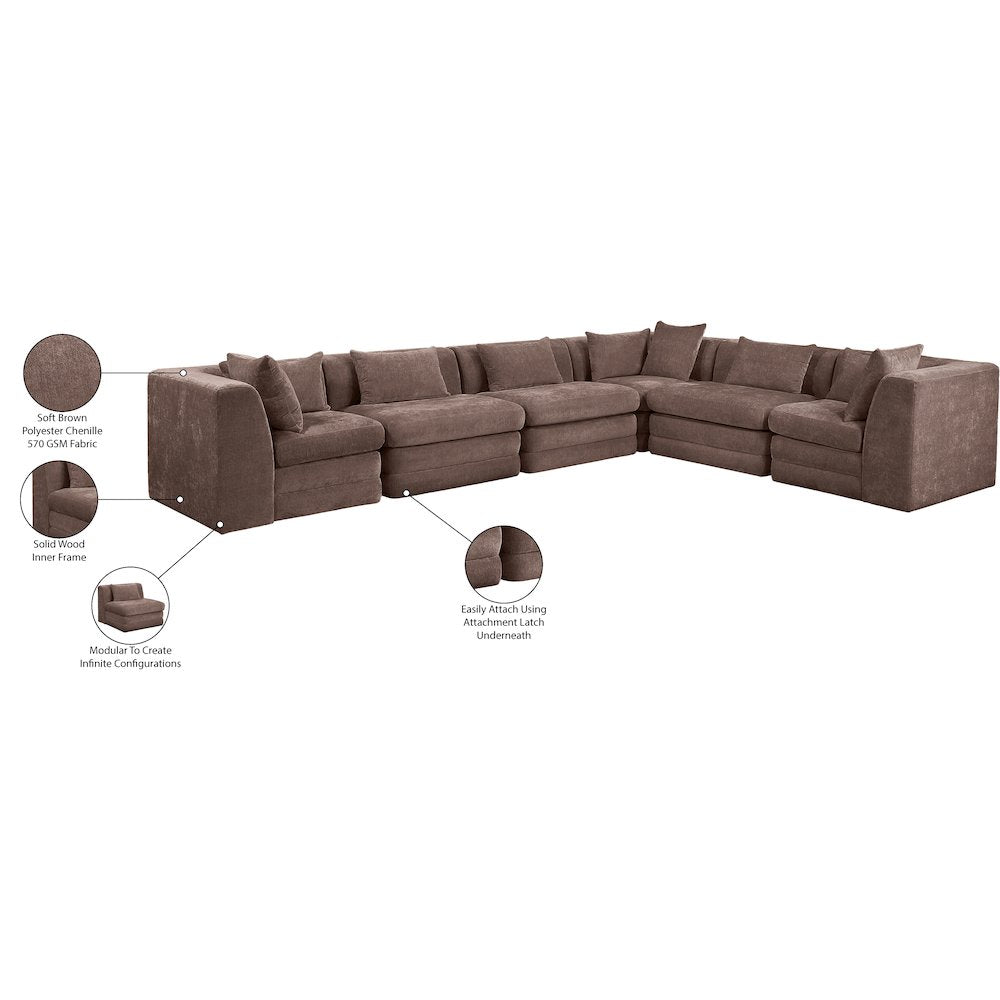 Stellar 152" Brown Chenille Fabric Upholstered 6Pc. Modular Sectional