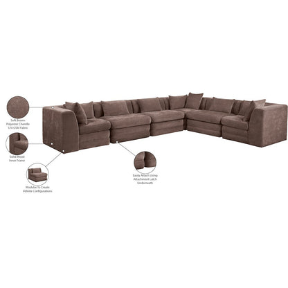 Stellar 152" Brown Chenille Fabric Upholstered 6Pc. Modular Sectional