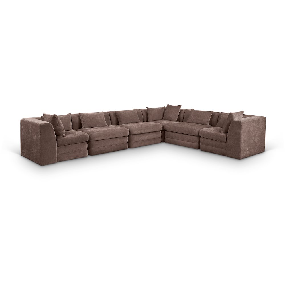 Stellar 152" Brown Chenille Fabric Upholstered 6Pc. Modular Sectional