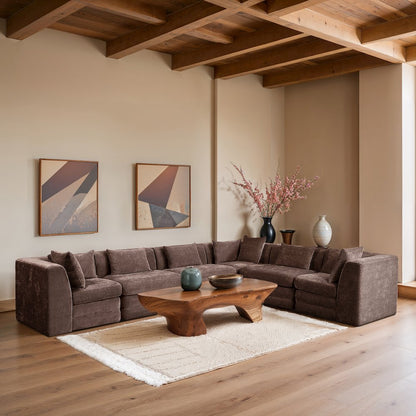 Stellar 152" Brown Chenille Fabric Upholstered 6Pc. Modular Sectional