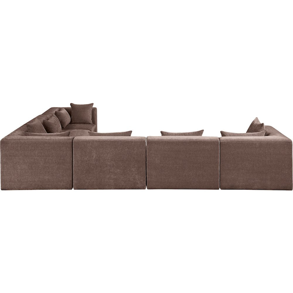 Stellar 152" Brown Chenille Fabric Upholstered 6Pc. Modular Sectional