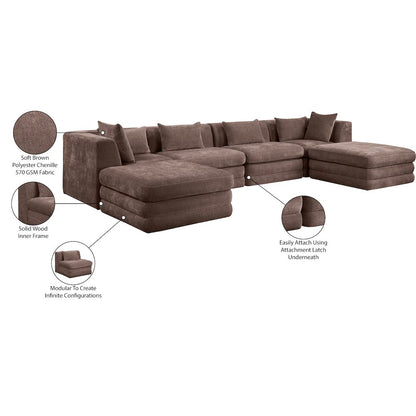 Stellar 152" Brown Chenille Fabric Upholstered 6Pc. Modular Sectional