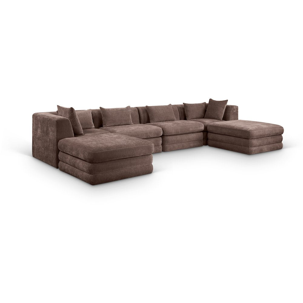 Stellar 152" Brown Chenille Fabric Upholstered 6Pc. Modular Sectional