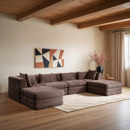 Stellar 152" Brown Chenille Fabric Upholstered 6Pc. Modular Sectional