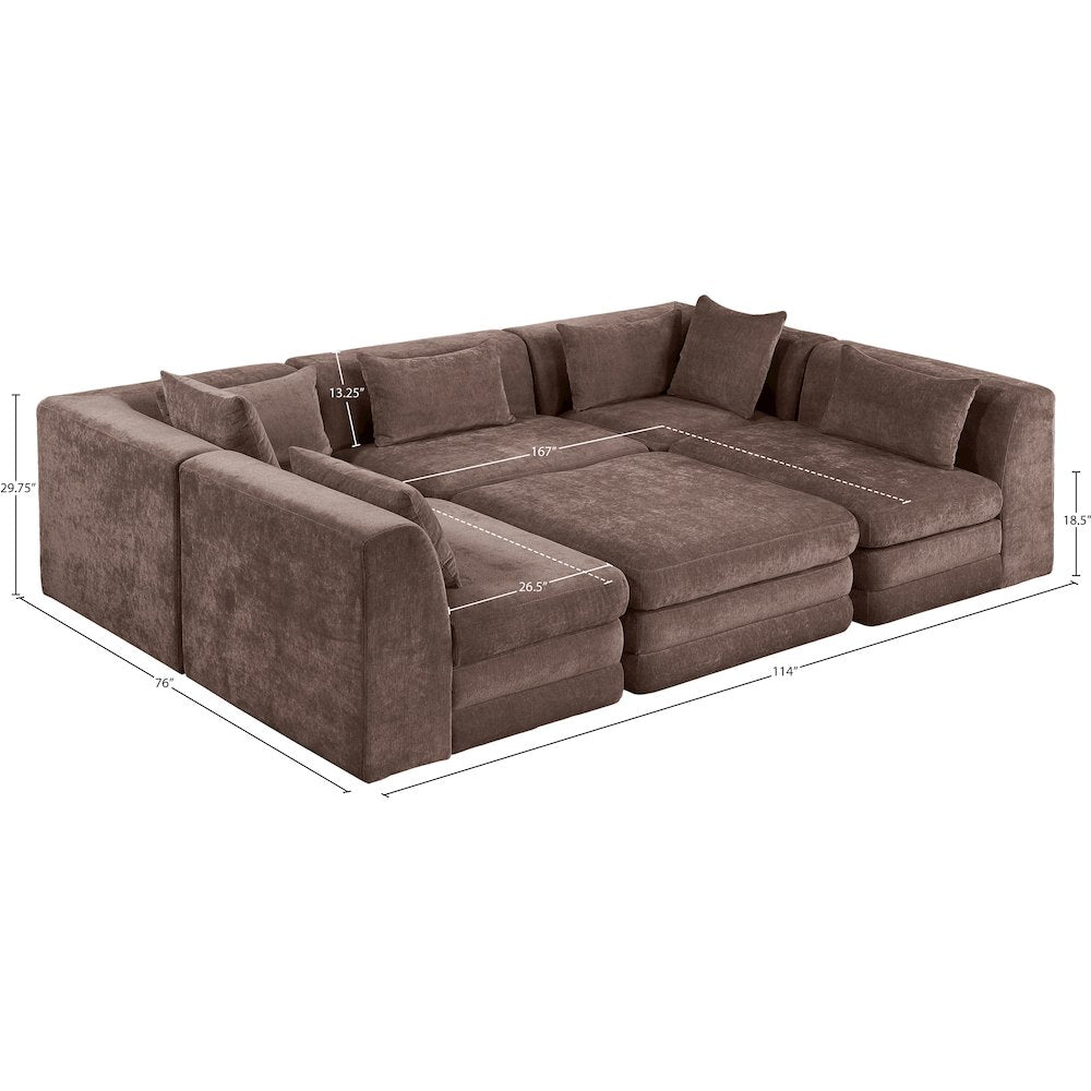 Stellar 114" Brown Chenille Fabric Upholstered 6Pc. Modular Sectional