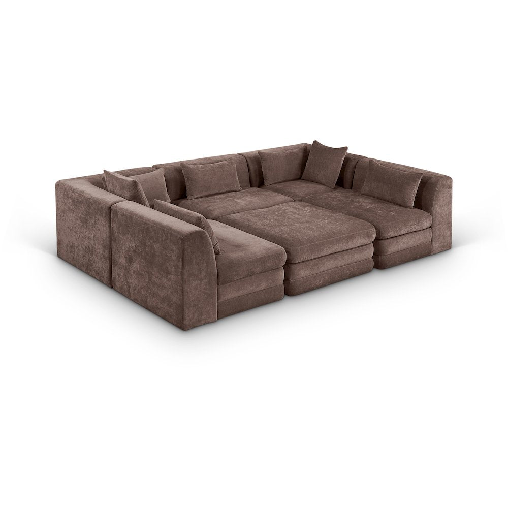 Stellar 114" Brown Chenille Fabric Upholstered 6Pc. Modular Sectional