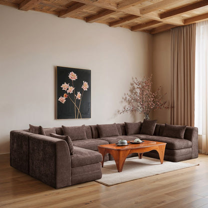Stellar 152" Brown Chenille Fabric Upholstered 6Pc. Modular Sectional