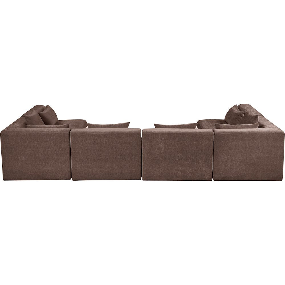 Stellar 152" Brown Chenille Fabric Upholstered 6Pc. Modular Sectional